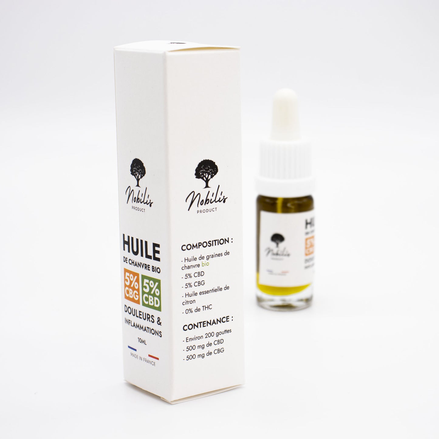 Huile concentrée innovante 5% de CBD, 5% de CBG - Douleurs & inflammations - Nobilis Product